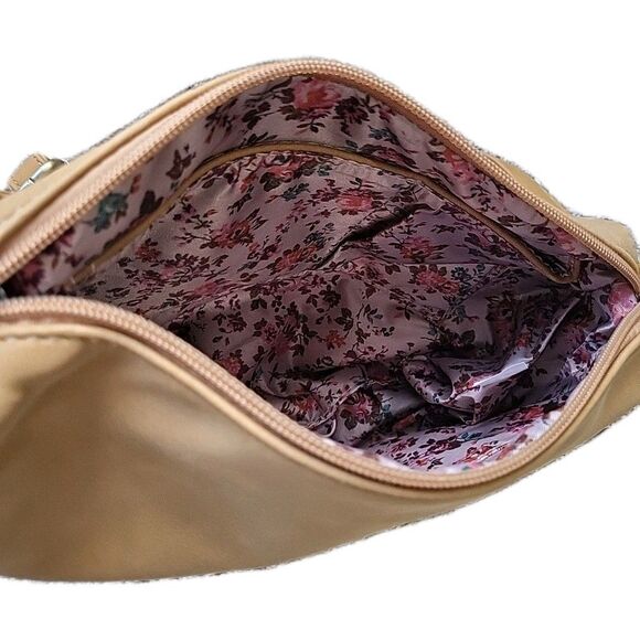 Joy Susan Shoulder Bag Purse 12"x9" Tan Soft Faux Suede, FloraL Lining - NWOT - Picture 7 of 10